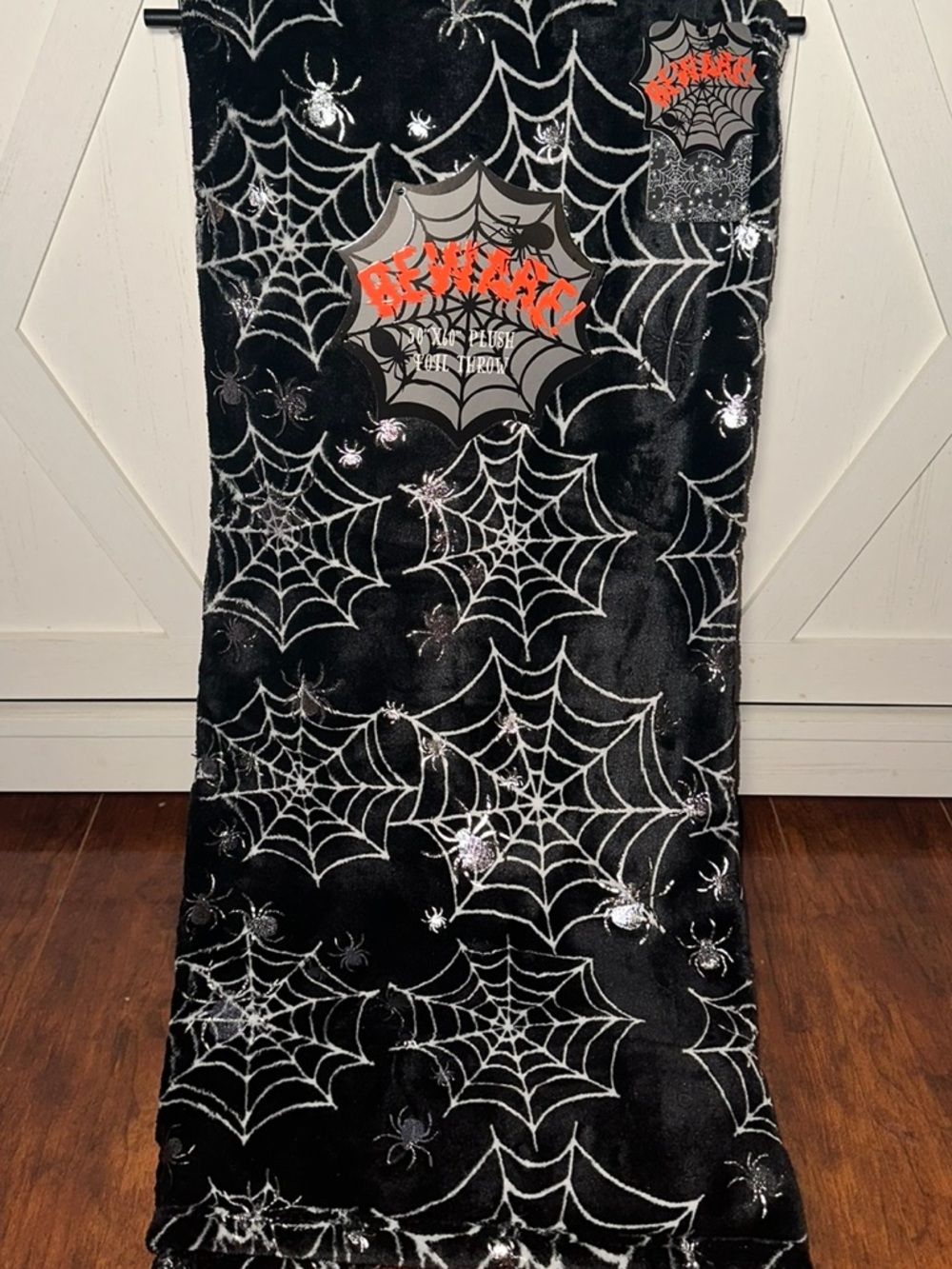 Black Spiderweb Halloween Plush Throw Blanket